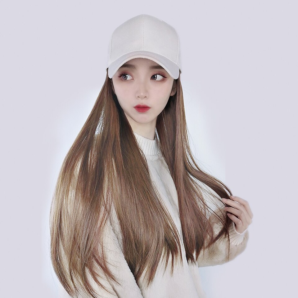 Extensión de gorro de béisbol para mujer, peluca sintética de 60cm, resistente al calor y a altas temperaturas, empalme sin costuras, peluca de sombrero integrada: YSM9077-B-2-30