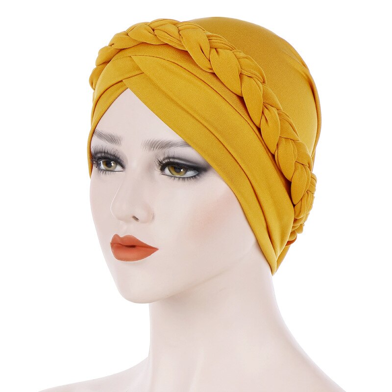 Diadema Africana cruzada para la frente, turbante de Color sólido para mujer, gorro musulmán, Hijab listo para usar: 3