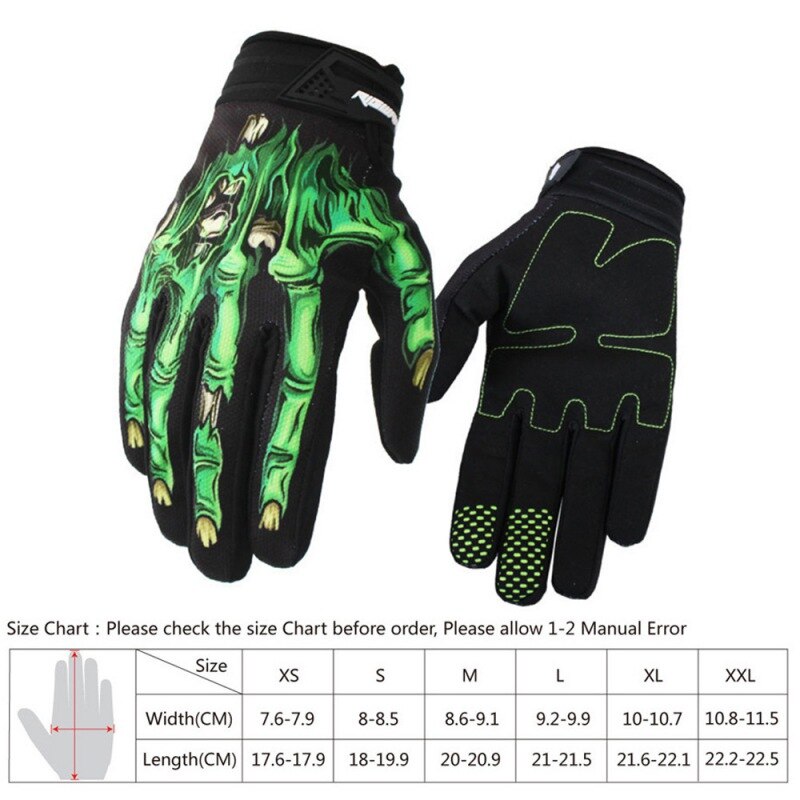 Mens Radfahrer Rennen Motorrad Handschuh Polyester Skelett Gothic Schädel Knochen Volle Finger Handschuhe 1
