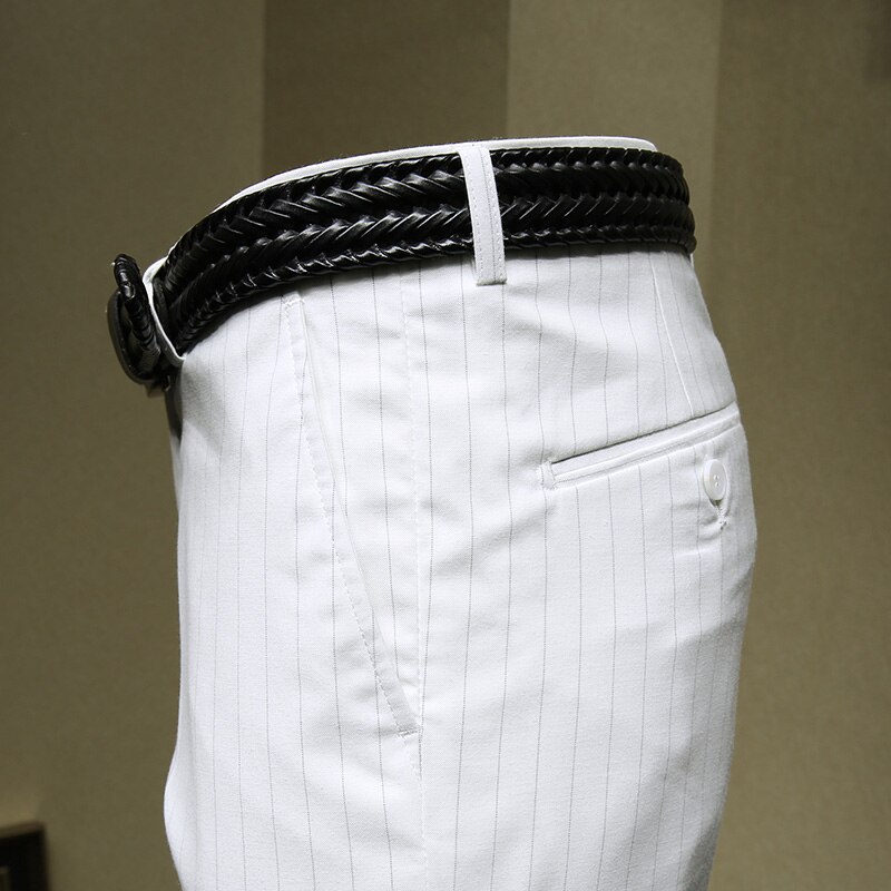 Hombre pantalones de vestir de negocios formal blanco de corte slim a rayas de Día del Padre de novio de boda Boda de usar inteligente hombre casual traje de pantalón plus tamaño