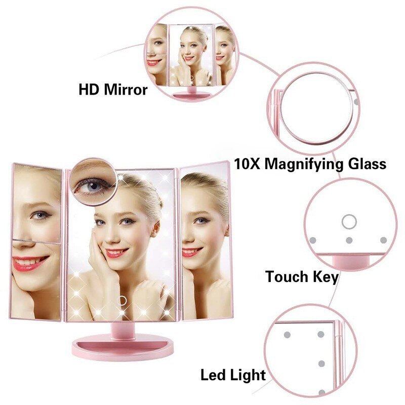 22 light Touch Screen LED Makeup Mirror table 1X2X/3X/10X Magnifying espejo de maquillaje vanity magnifier screen Folding Mirror