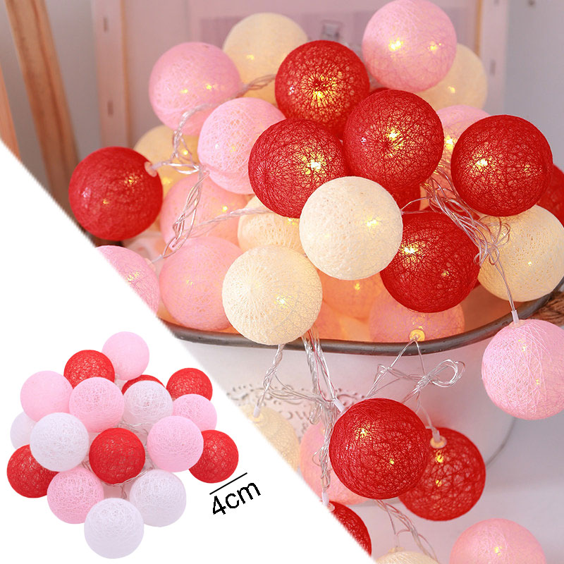 Batterie Bunte Baumwollgirlande 4 cm LED-Kugeln Weihnachtskette Weihnachtsbeleuchtung für Heimdekoration Hochzeit Fee Schlafzimmer Dekor