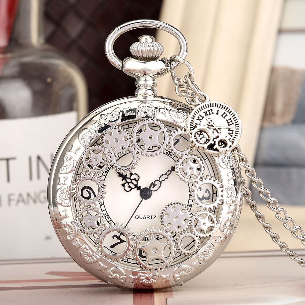 Gear Decoratie Zakhorloge Mannen Vrouwen Hollow Quartz Steampunk Vintage Hanger Ketting Ketting Horloge Met Romeinse Accessoires