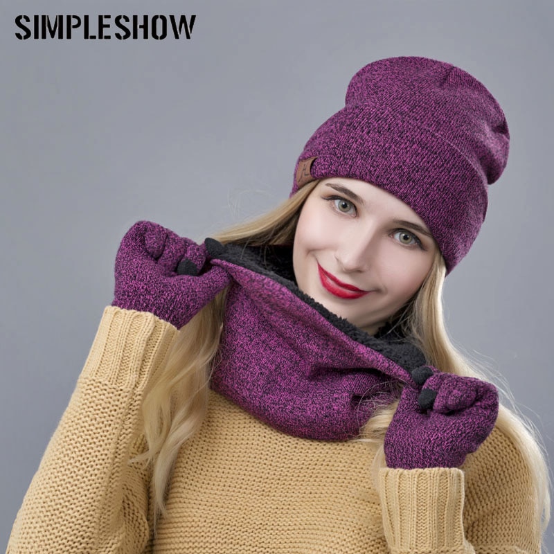 Vrouwen Sjaal Muts Handschoenen Set Drie Stuk Winter Warm Set Vrouwelijke Hoeden Sjaals Mannen Unisex