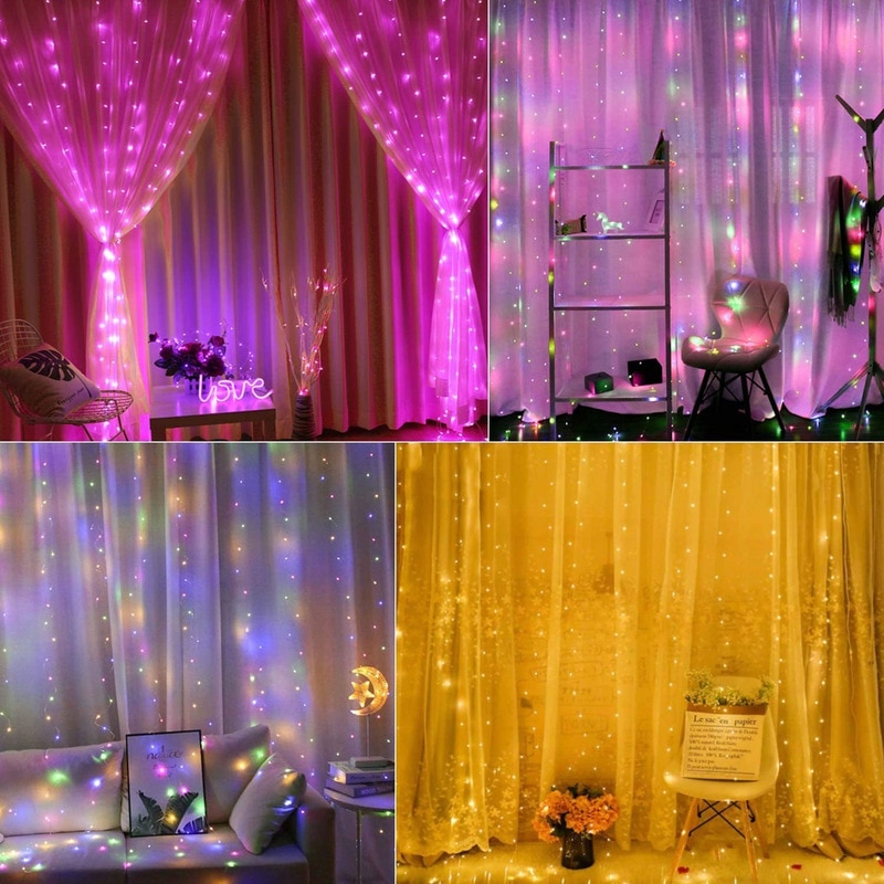 Rideau lumineux Led RGB 300, 3x3m, guirlande lumineuse avec Port USB, télécommande, décorations de noël, 16 couleurs, décor