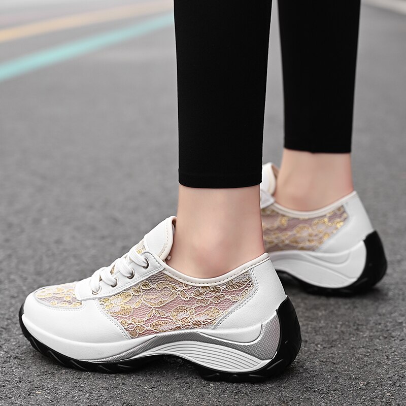 Women Toning Shoes Sport Outdoor Ladies Body Shaping Walking Sneakers Black Beige Women Wedge Sneakers Breathable Fitness Swing