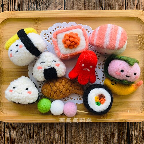 Kit de costura de lana de Sushi japonés, fieltro de lana, aguja de fieltro, colgante, artesanía, artesanía, bricolaje, hecho a mano