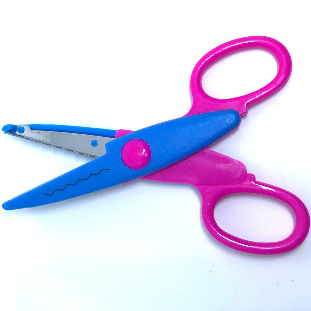Tijeras de encaje de Metal y plástico para Scrapbooking, tijeras de colores para fotos, decoración de diario de encaje de papel con 5 Patrones, 1 Uds.