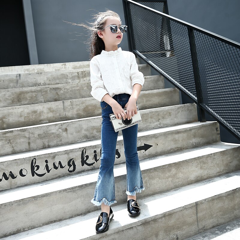 Jean à pattes d&#39;éléphant pour filles, pantalon en Denim bleu dégradé, jambes larges, vêtements pour enfants, collection printemps et automne