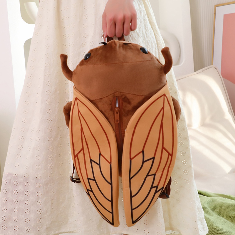 Mochilas de felpa con forma de cigarra y insecto de vaca de las tierras altas, lindas mochilas escolares esponjosas con animales, bolsas suaves Kawaii, de cumpleaños y graduación para niños: Blanco