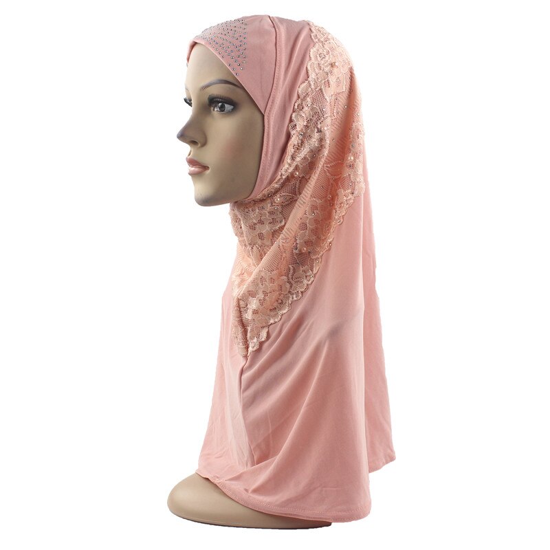 Muslimske kvinder piger hijab islam tørklæde amira håndlavet perle lille diamant blonde patchwork blød stretch: Orange lyserød