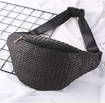 Zomer Retro Stijl Mini Zakken Mode Geweven Rotan Diagonaal Schouder Borst Tas Strozak: Black