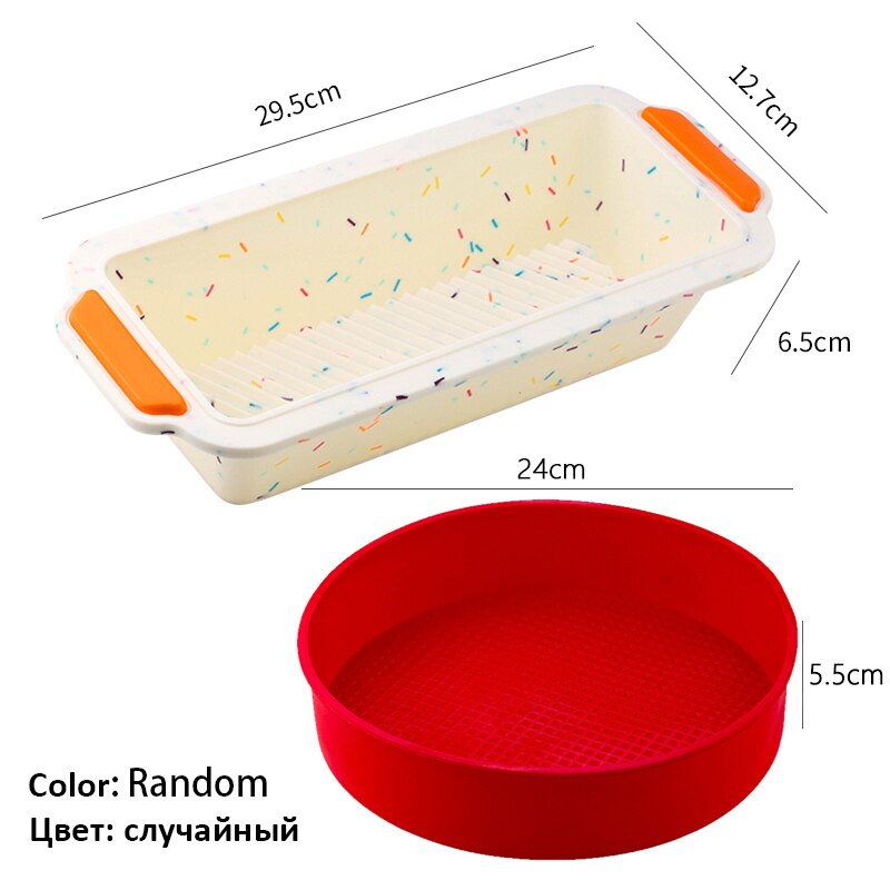 Siliconen Ronde Rechthoekige Mold Set Siliconen Cake Toast Brood Lade Mold Non-stick Kleur Willekeurige Bakken Tools: violet