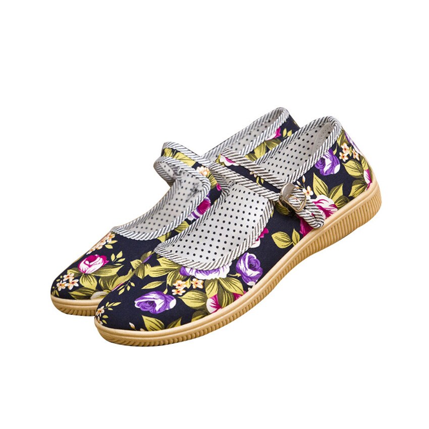 Chinesische Schuhe Frauen Blumen- drucken Maria Jane Wohnungen Nationalen retro Jahrgang Ethnische Sandalen Weibliche lässig Schuhe Traditionellen Hausschuhe
