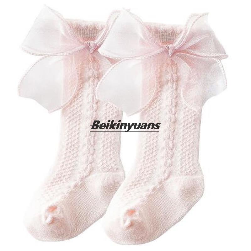 New spring and summer princess Lolita bow baby socks knee-length baby socks white pink socks children sock
