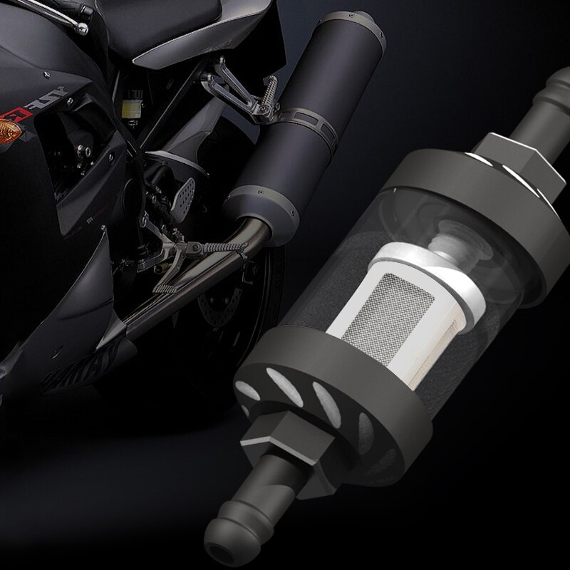 Universal 8mm motorcykler modificeret metal olierenser inline filter aftageligt motor gennemsigtigt glas gasfilter