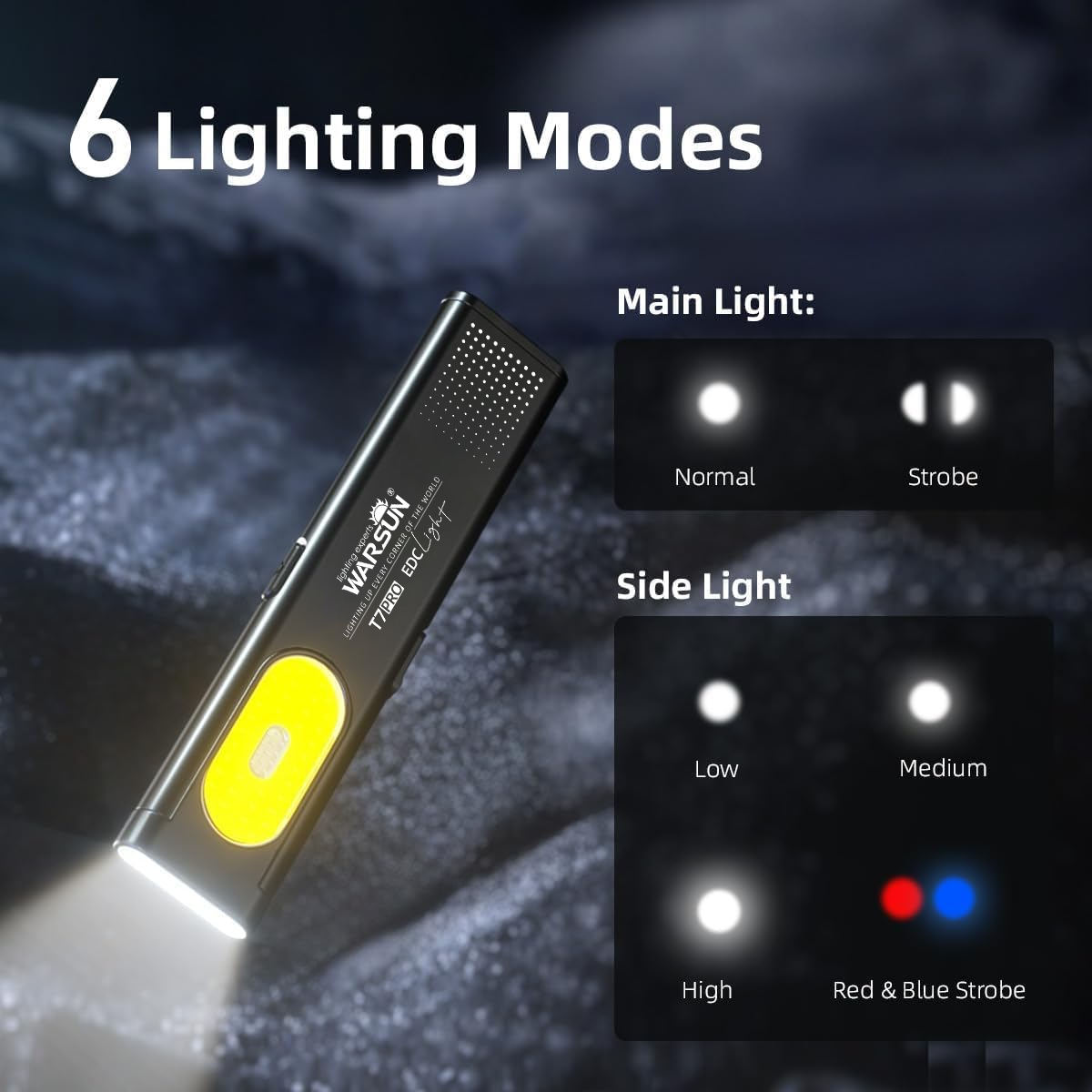 Warsun llavero LED linterna USB-C recargable 600Lm Mini linterna portátil linterna de bolsillo luz de trabajo de inundación con imán