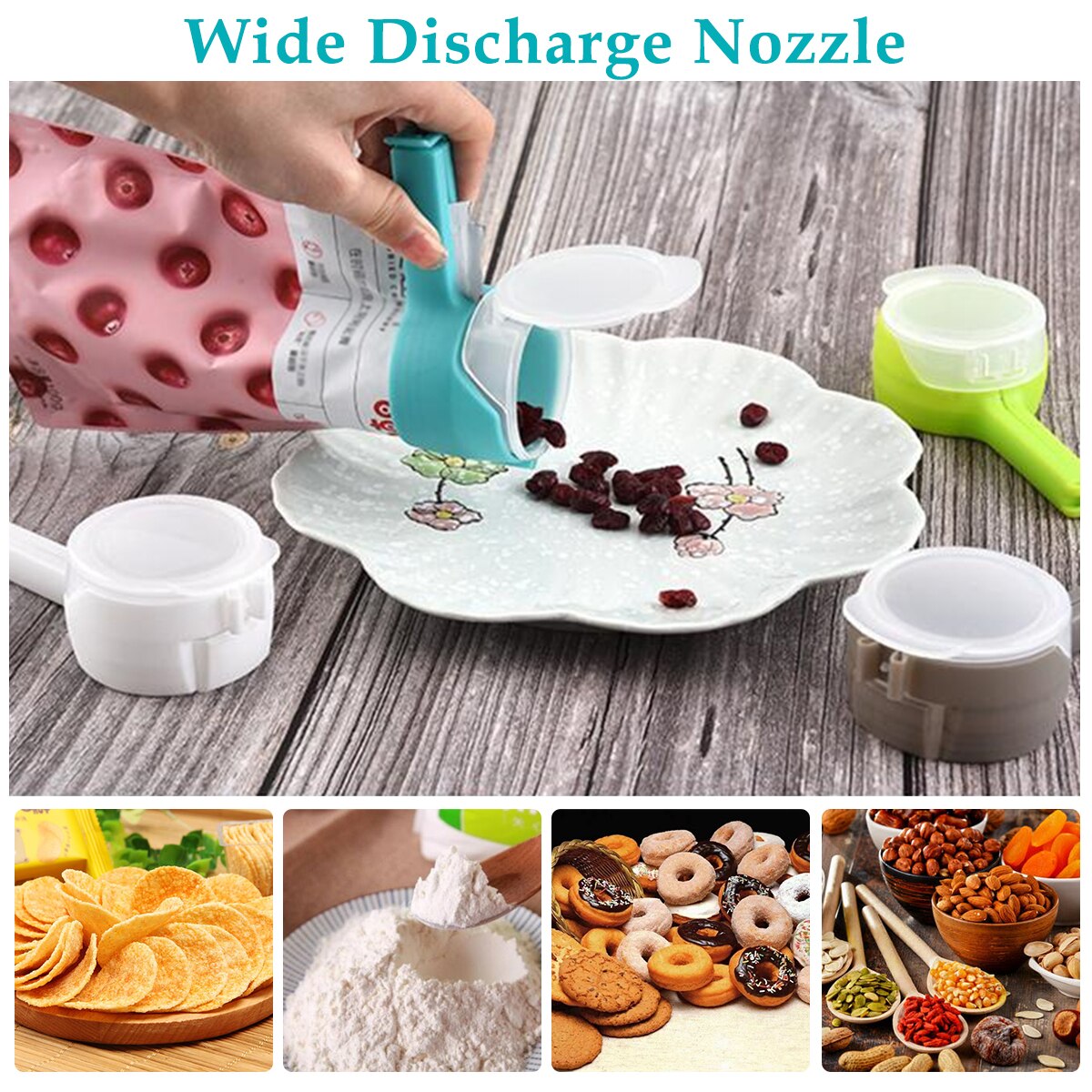 4 pcs Plastic Bag Sealer Seal Pour Food Storage Bag Clip Food Sealing Clip Effect Clamp Kitchen Tools
