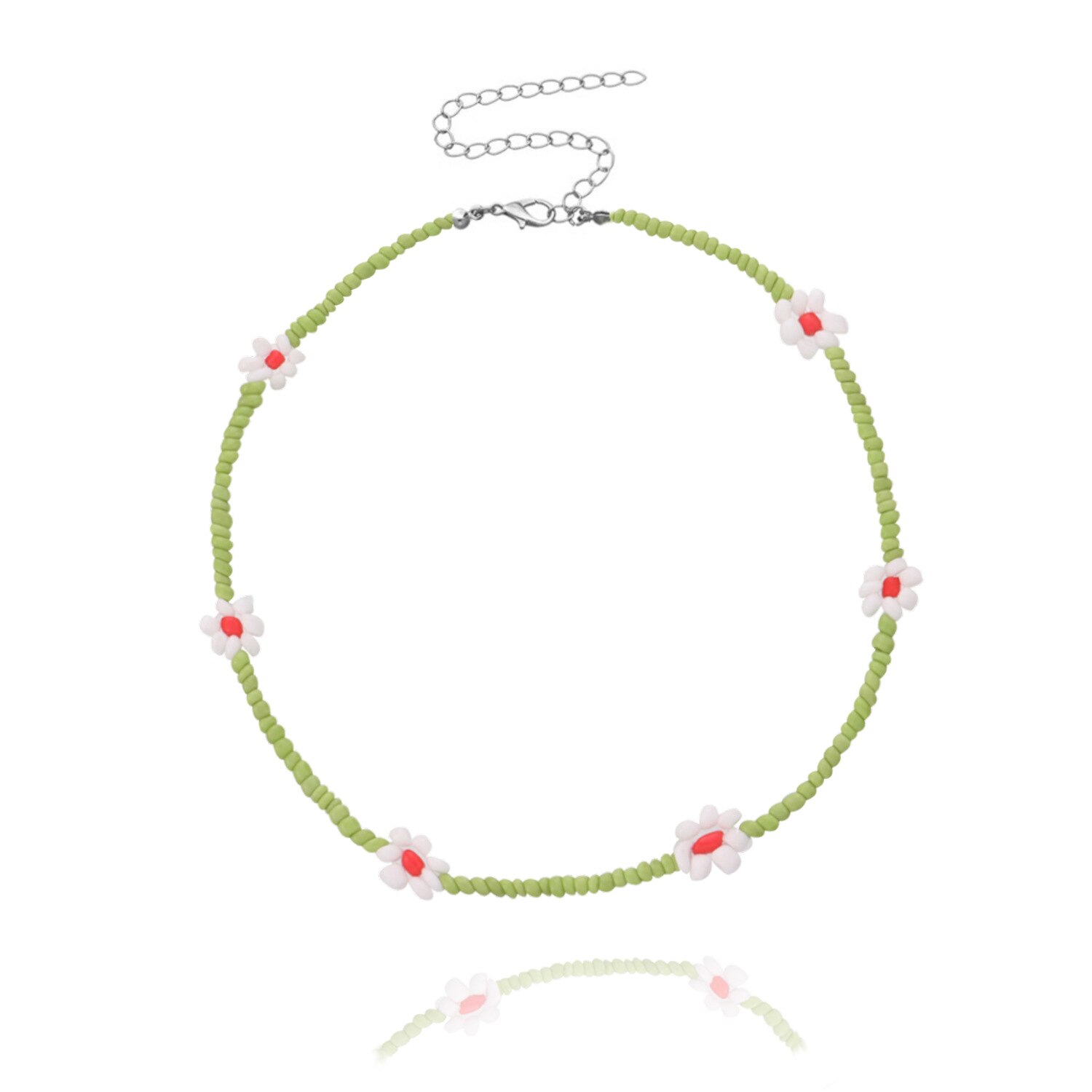 Bohemian Blauw Wit Zaad Bead Bloem Choker Ketting Statement Korte Kraag Sleutelbeen Keten Ketting Voor Vrouwen Sieraden: ZWXL1450-11