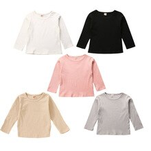 Jongens Meisjes Kinderen Pure Kleur T Shirts Herfst Newbron Gebreide Lange Mouwen Katoen Ronde Hals T-shirts Tops Tees Baby Boy kleding