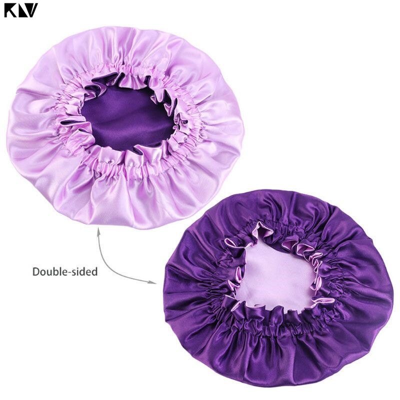 Bonnet de nuit en Satin soyeux pour bébé, Double couche réglable, Turban de nuit pour fille, couleur unie, mignon, à la ,: A-Purple