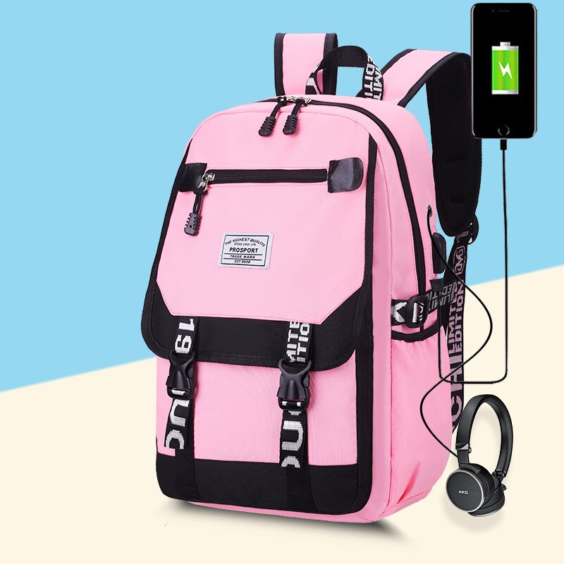 BPZMD Women girls School Backpacks Anti Theft USB Charge Backpack Waterproof Bagpack School Bags Teenage Travel Bag: Style 7