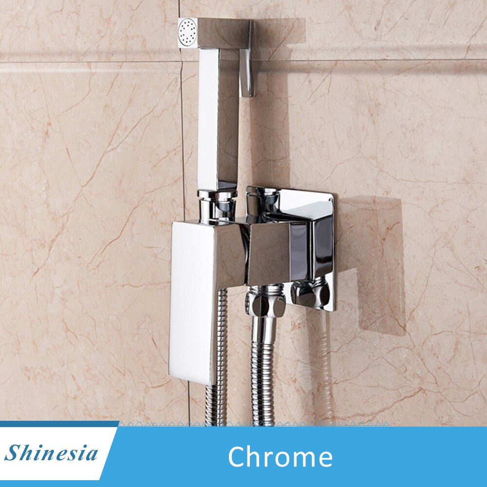 Shinesia Brass Shower Tap Bidet Faucet Washer Mixer Muslim Shower Ducha Higienica Cold&amp Water Mixer Crane Square Shower Spray: Chorme