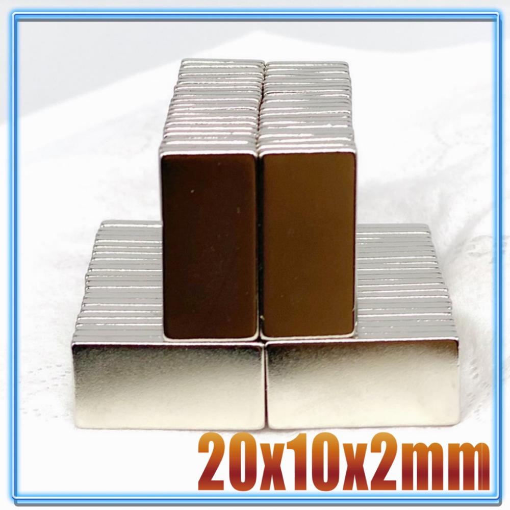 Imán de neodimio de 20mm x 10mm x 2, bloque de imanes magnéticos súper potentes, permanentes, N35 NdFeB, 5/10/20/50/200 Uds.
