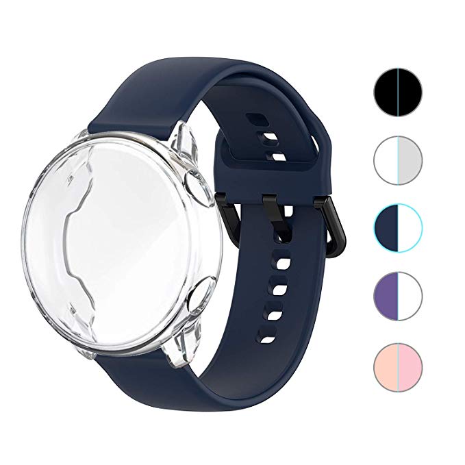 Pulseira de silicone para samsung galaxy watch active 2, com faixa e capa de 44mm e 40mm, 2 unidades galaxy watch active2 cobertura completa: 5 / 40mm