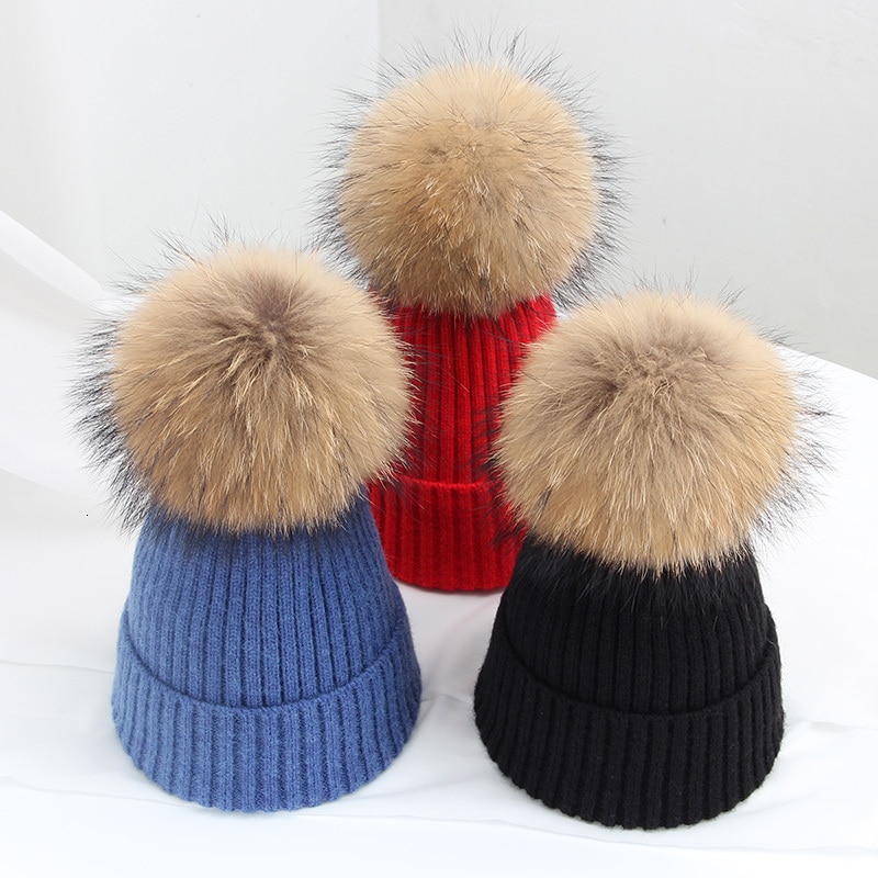 Vinter brand kvindelig pels pom poms hat vinter hat til kvinder piger hat strikkede beanies cap hat tyk kvinder uld skullies beanies
