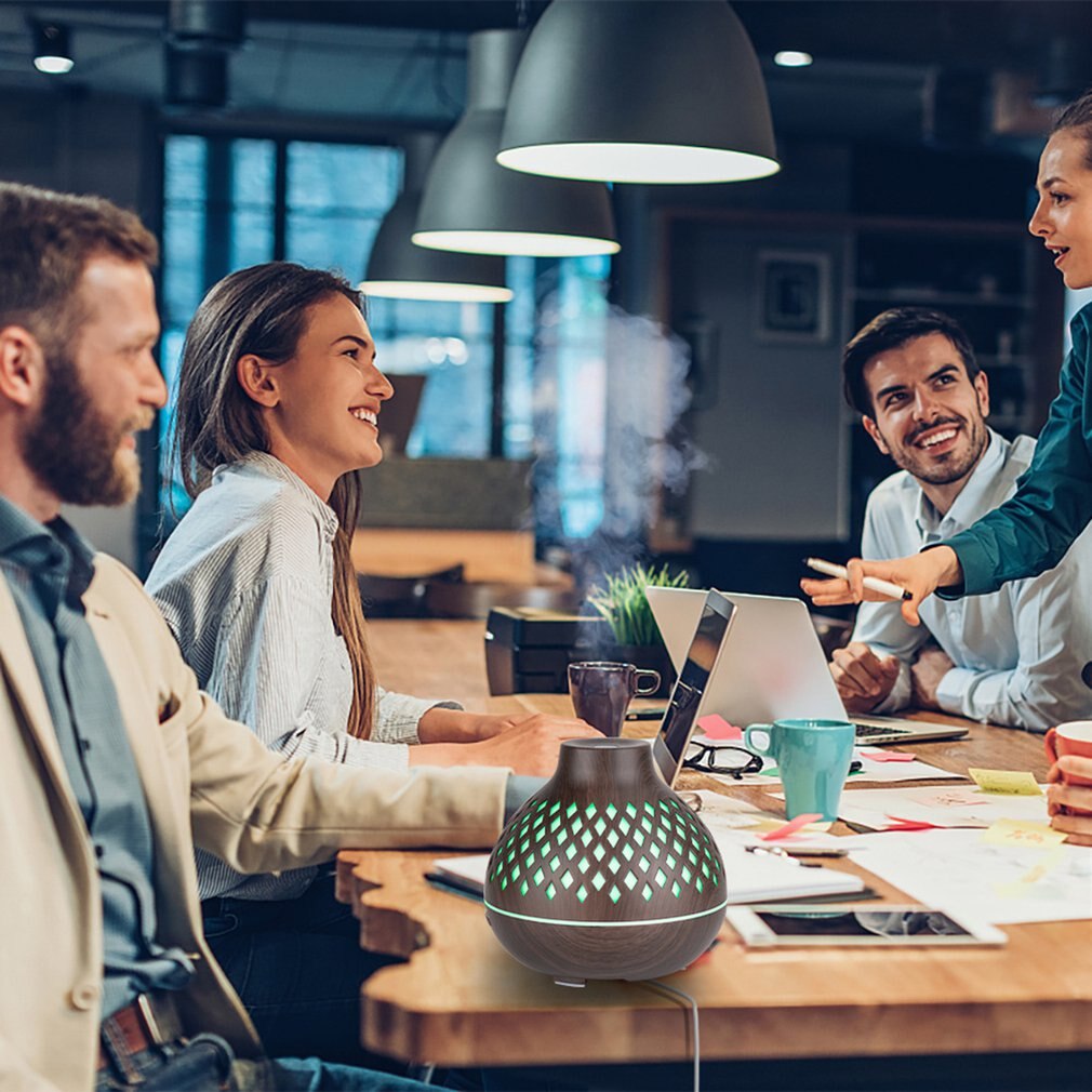 400ML Wood Essential Oil Diffuser Ultrasonic Usb Air Humidifier With 7 Color Led Lights Remote Control Office Home EU Plug