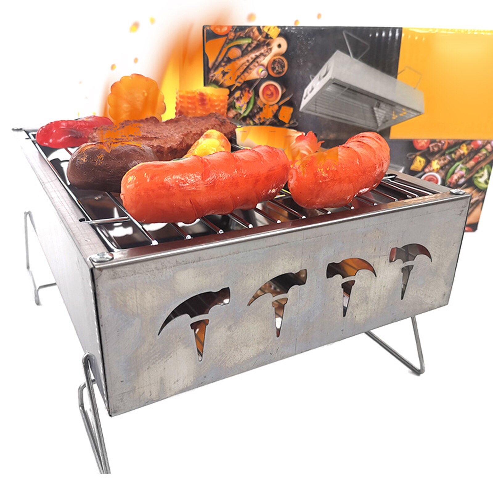 Draagbare Mini Bbq Houtskool Grill Vouwen Rvs Grill Voor Camping Outdoor Barbecue Roker Grill Outdoor Houtskool Grill