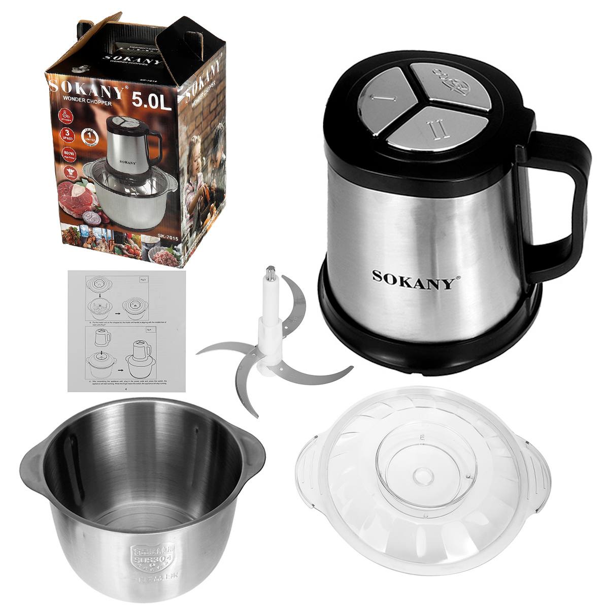 3Speed 5L Electric Meat Mixer blender Grinder 800W Stainless Steel Electric Chopper Automatic Mincing Machine Quiet Food blender