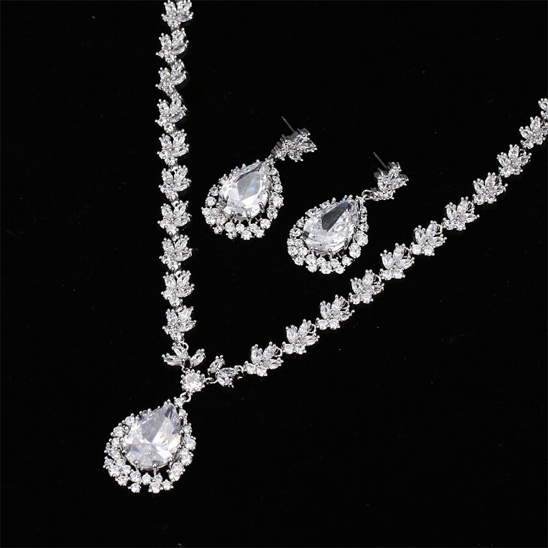 Amc Luxe Grote Rode Water Ketting En Oorbellen Set Zirkoon Bruids Bruiloft Banket Sieraden Accessoires Voor Vrouwen