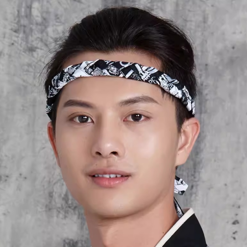 Hand Woven Japanese Cuisine Headband Sushi Head Strap Men Work Chef Vintage Waiter Headdress For Men Women: Dark Grey
