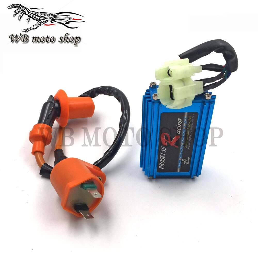 Prestaties 6 pin AC Racing CDI Box Bobine voor GY6 50cc 125cc 150cc 139QMB 152QMI 157QMJ Scooter Bromfiets ATV: Set