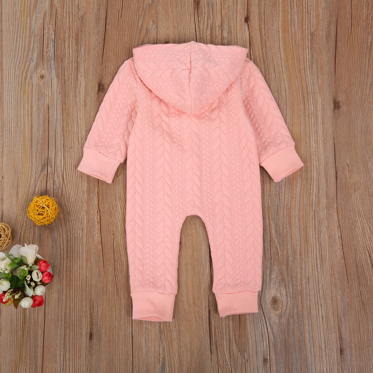 0-24M Baby Meisjes Jongens Rompertjes Lange Mouw Herfst Effen Kleur Single-Breasted Hooded Warm Jumpsuits 2 kleuren