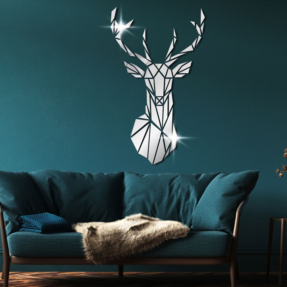 Minimalisme Antler Herten Hoofd Acryl Spiegel Stickers Morden Jagers Home Decoratieve Vrolijk Kerstmis Nieuwjaar Decal