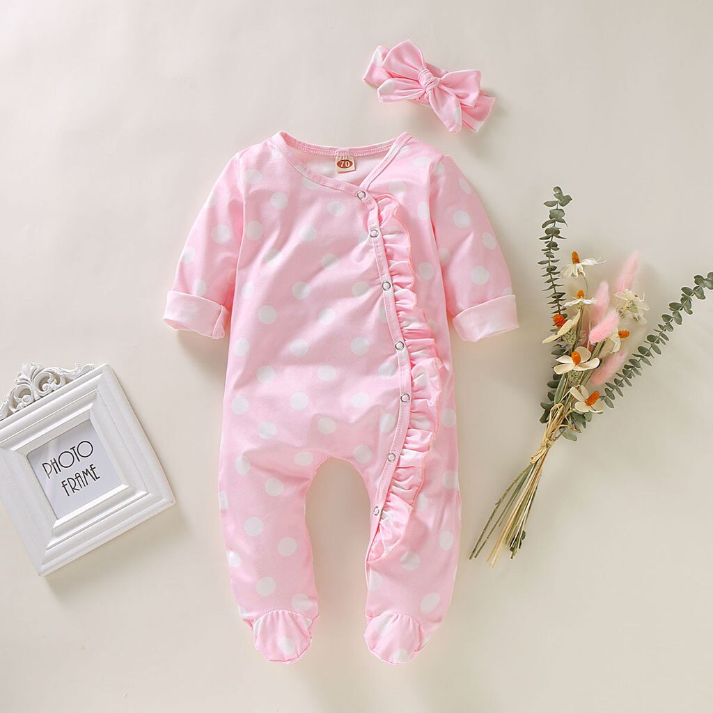 Baby baby girl pajamas with off-the-shoulder jumpsuit solid color flower print ruffled footbed pajamas rompers кигуруми 40*