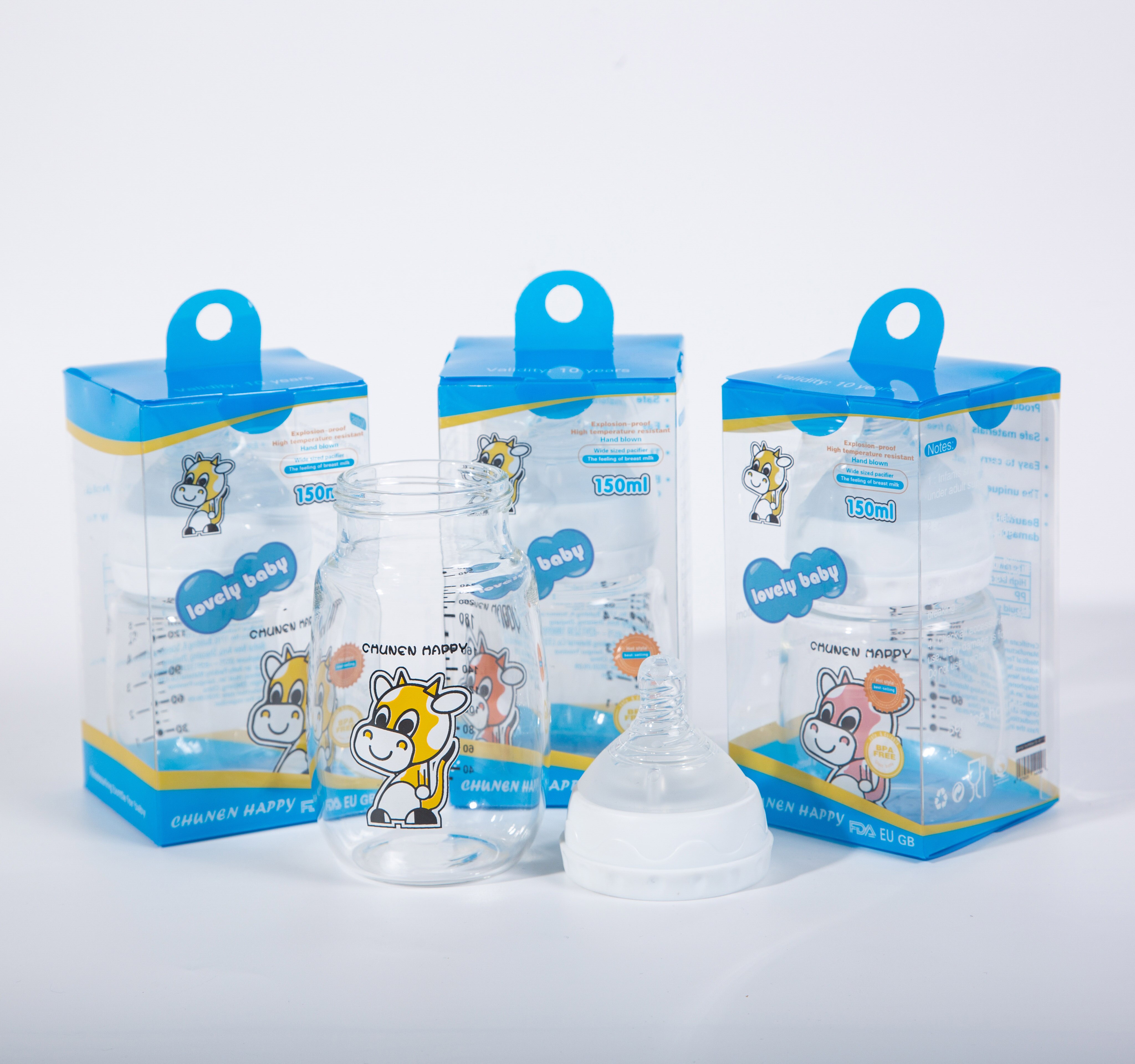 ChunEn-botella de leche de vidrio de borosilicato, sin BPA, boca ancha, 240ml