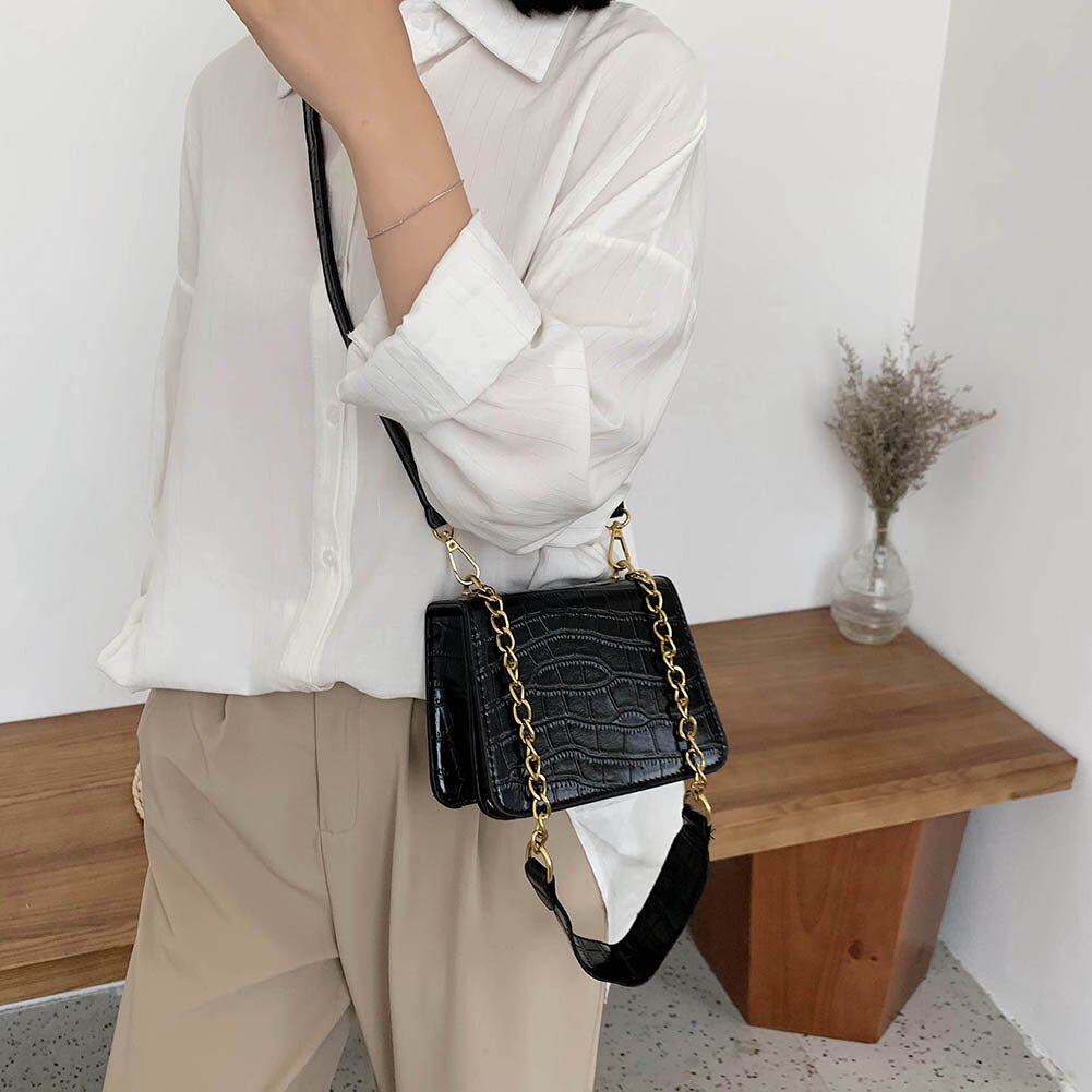 Sacchetto di Spalla dell'annata Delle Signore Catena Della Spalla messaggero Borsa Crossbody di Cuoio Delle Donne Della Borsa di colore Solido Borsa Femminile