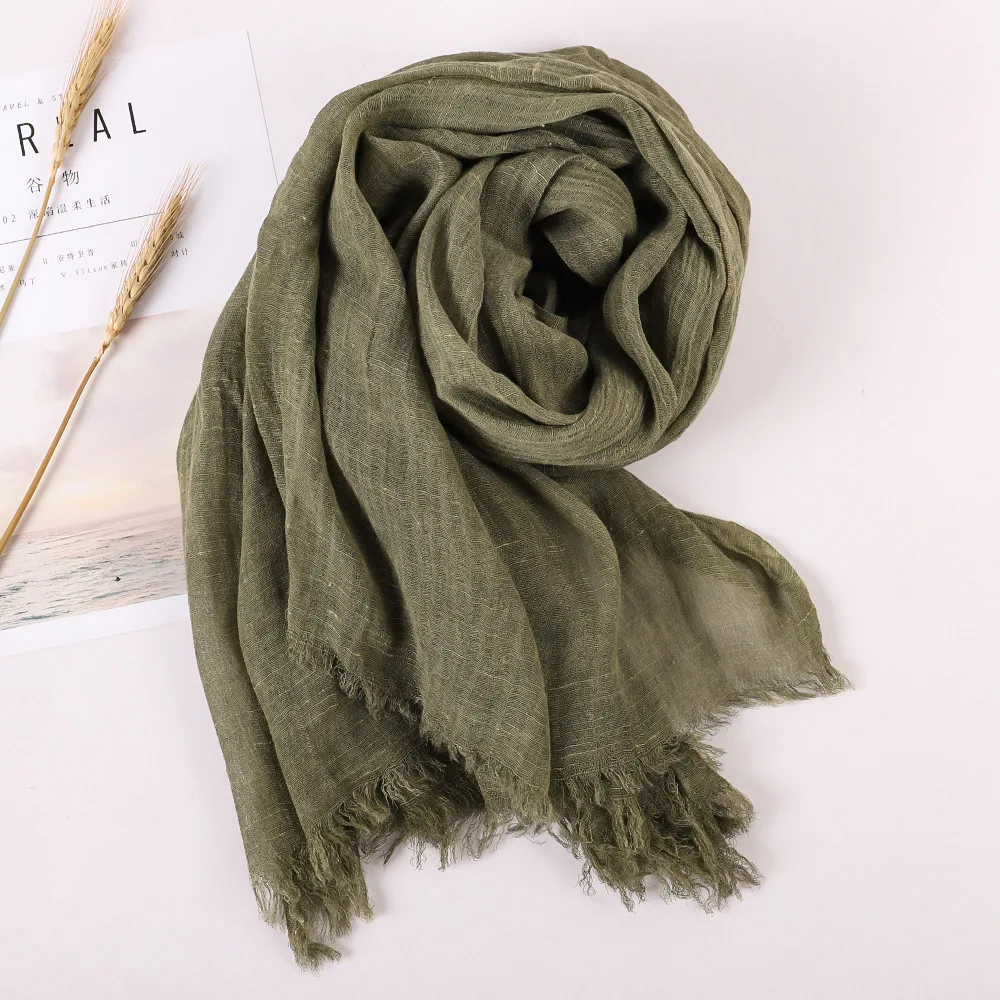 Printemps été nouvelle couleur unie laine coton et chanvre écharpe gland Art châle été imprimé polyvalent coton et chanvre tendance: GRIS