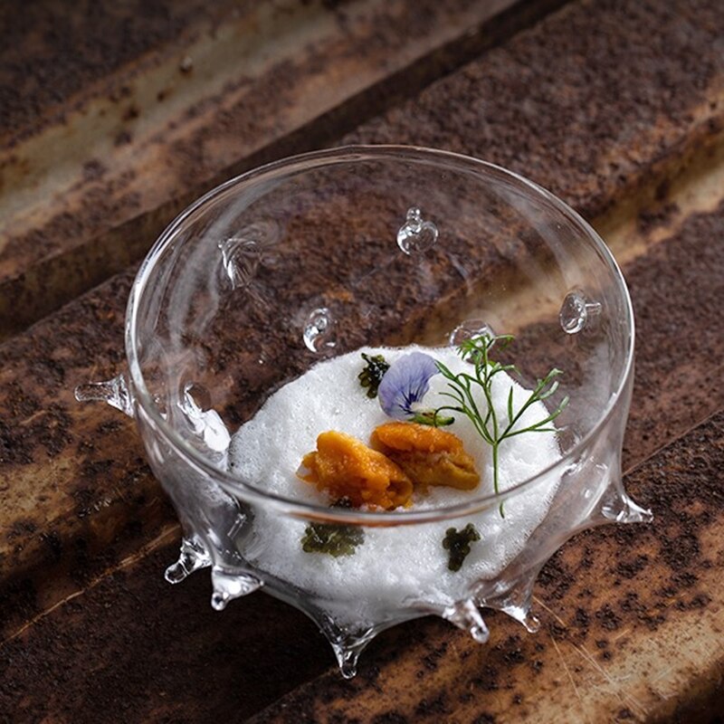 Culinaire Artistieke Conceptie Gerechten Glas Creatieve Servies Egel Zee-egel Glazen Kom Sashimi Plaat