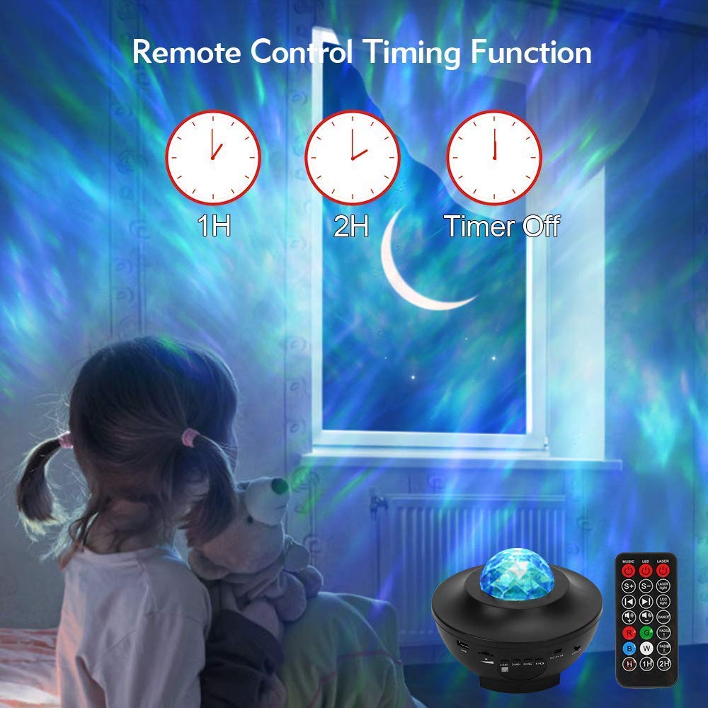Romantische Ocean Wave Projector Nachtlampje Verstelbare Lichtheid Star Sea Projector Lamp met Bluetooth Muziek Speaker voor Baby Kid