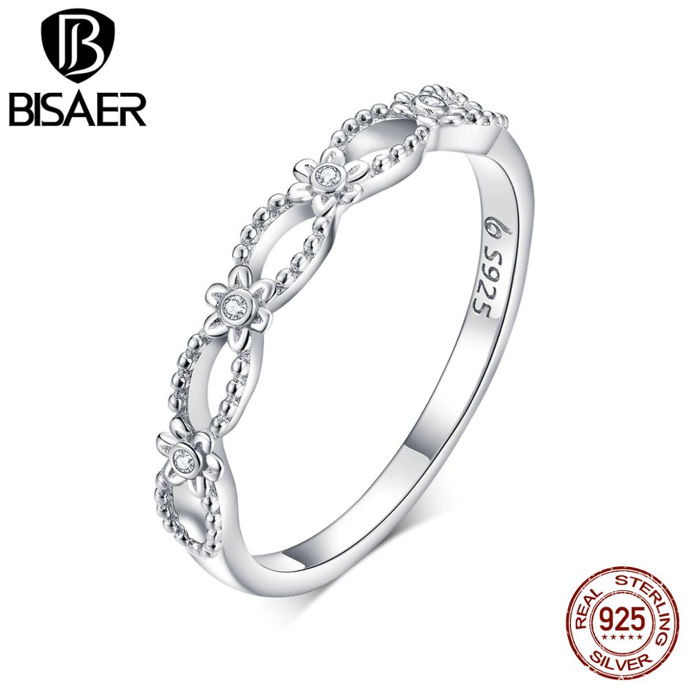 BISAER Unendlichkeit Liebe Ring Authentische 925 Sterling Silber Stapelbar Ring Für Frauen Hochzeit Engagement Modeschmuck EFR118