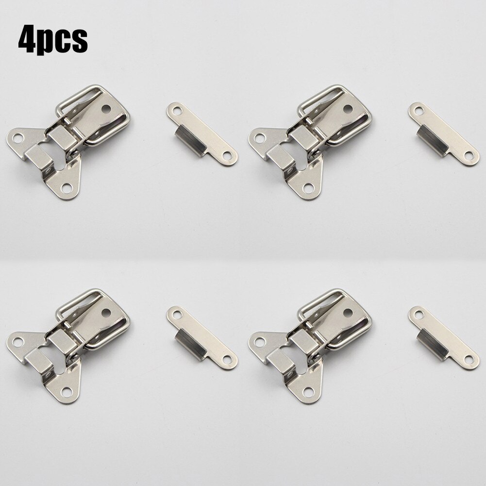 4PC/lot Stainless Steel Spring Locking Latch Hasps Suitcase Chest Toggle Catch Clasp Box Hinges Furniture Hardware Accessories