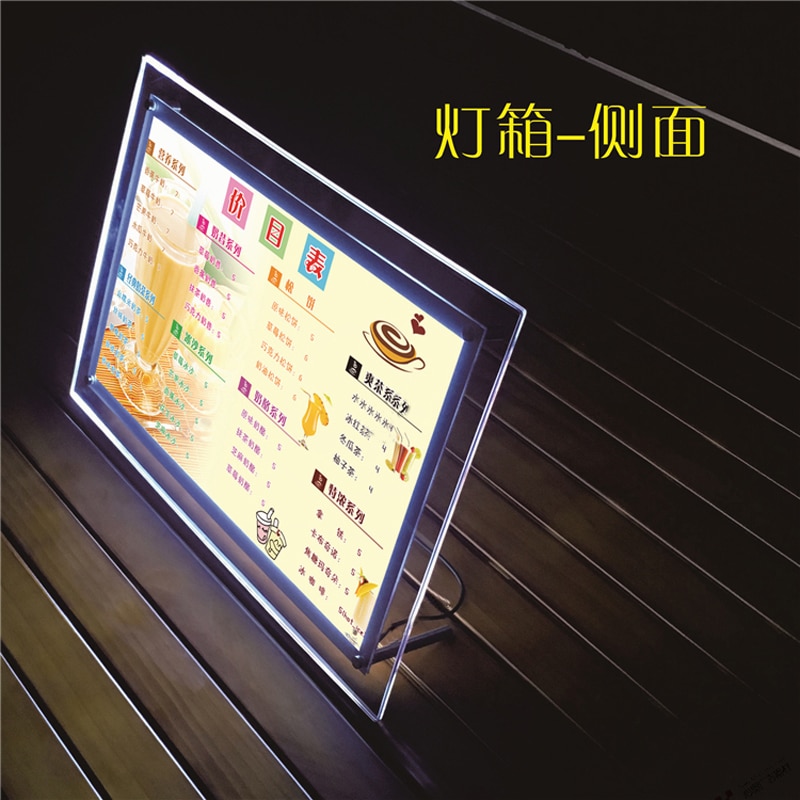 A4 Tafelblad Crystal Acryl LED Light Box Display Lightbox, Verlichte Poster & Menu Frames