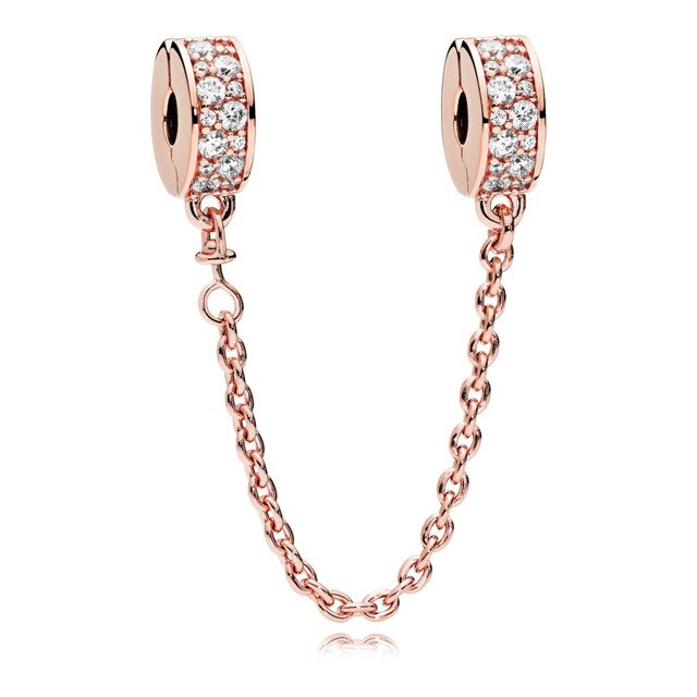 NUOVO 100% 925 Sterling Silver 1:1 Autentico Charm In Oro Rosa Margherite di Cuore-A Forma di Coniglio In Rilievo Clip di Sicurezza Della Catena di Sicurezza: WHITE