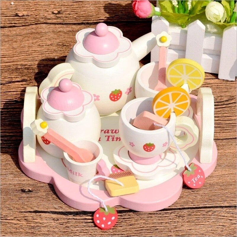 Kinderen Spelen Huis Keuken Speelgoed Set Houten Meisje Model Afternoon Thee Snacks Jongen Baby: Tea Set