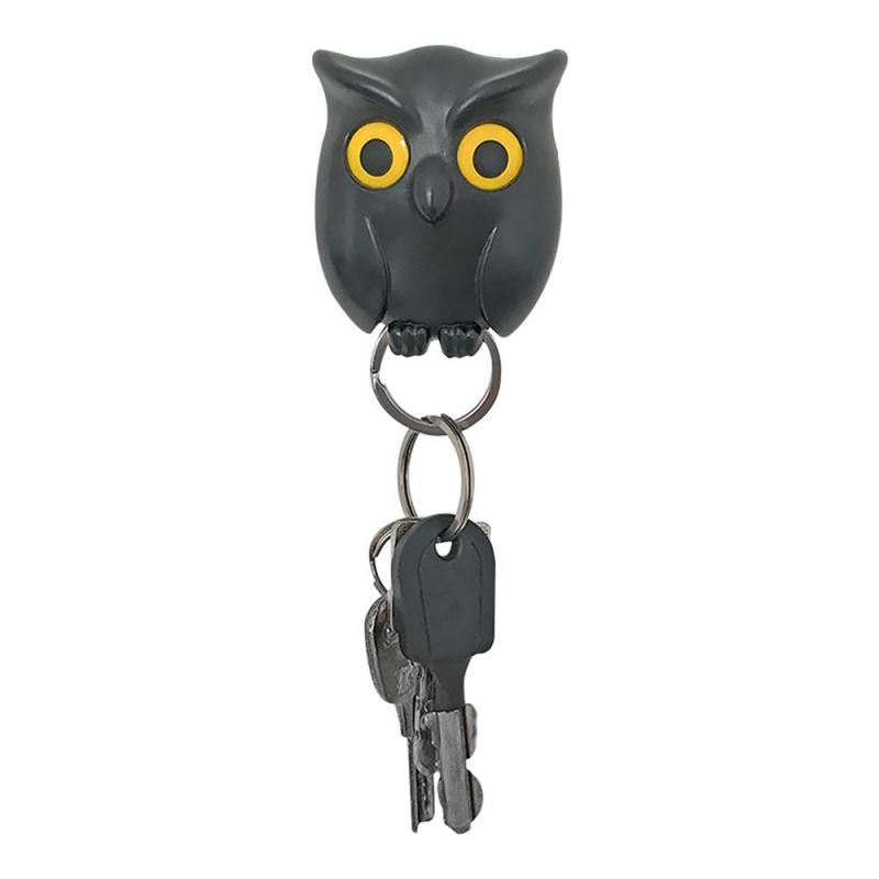 Porte-clés mural magnétique hibou de nuit | porte-clé mural, noir blanc marron, aimants garde porte-clés crochet suspendu, clé va ouvrir les yeux